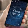 Convite Animado Galáxia exibido em celular, com estrelas brilhantes, efeitos luminosos e fundo azul escuro inspirado no universo e no espaço sideral.