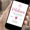 Convite de 15 anos pink e branco exibido em celular, com visual delicado e elegante para debutante.