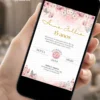 Convite de aniversário de 15 anos rosa exibido em celular, com flores delicadas e visual elegante para debutante.