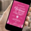 Convite de debutante pink exibido em celular, com flores delicadas e visual moderno para festa de 15 anos.