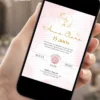 Convite digital de 15 anos rosa exibido em celular, com visual delicado e detalhes elegantes para debutante.