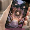 Convite Interativo Premium Jardim Encantado exibido em celular, com portal floral iluminado, flores delicadas, borboletas encantadas e cenário mágico inspirado em jardins de contos de fadas.