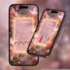 Detalhes do Convite Jardim Encantado Interativo Premium exibidos em celulares, mostrando a página principal do site e a seção de dress code em um cenário floral iluminado com borboletas e efeitos encantadores.