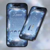 Detalhes do Convite Interativo Premium Jardim Encantado Azul exibidos em celulares, mostrando a página principal do site e a seção de dress code em um cenário iluminado com flores azuis, brilhos delicados e atmosfera mágica.