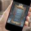 Save the date digital Cinderela exibido em celular, com moldura dourada, coroa e visual inspirado em contos de fadas.