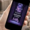 Save the Date Digital Euphoria exibido em celular, com luzes neon em tons de roxo, globo espelhado e visual inspirado em festas modernas.