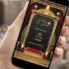 Save the Date Digital Oscar exibido em celular, com palco luxuoso, cortinas vermelhas, moldura dourada e estrelas decorativas inspiradas na premiação.