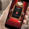 Save the Date Las Vegas Digital exibido em celular, com elementos inspirados em cassinos, fichas vermelhas, dados e letreiro clássico de Las Vegas.