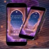 Convite Aladdin Interativo Premium em formato de site, com portal árabe iluminado, tons de roxo e dourado, sugestões de presentes e dress code inspirados no universo oriental. Convite digital premium para festa de 15 anos.