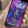 Convite Animado de 15 Anos Galáxia com fundo espacial em tons de roxo, estrelas brilhantes e debutante em cenário inspirado no universo. Convite digital personalizado para festa de 15 anos.