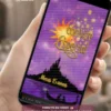 Convite Animado para 15 Anos Enrolados inspirado no conto de princesa, com castelo iluminado, lanterna brilhante, céu em tons de roxo e dourado e atmosfera encantada.