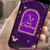 Convite animado para 15 anos roxo com detalhes dourados, moldura elegante, borboletas e brilho. Convite digital sofisticado para debutante com animações especiais.
