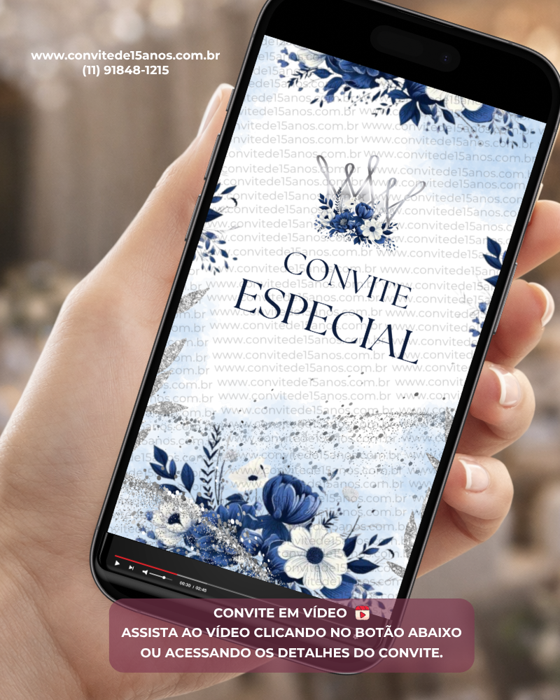Convite Animado para Debutante Azul Marinho