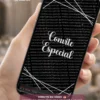 Convite Animado Preto e Prata exibido em celular, com design sofisticado em tons escuros, detalhes prateados geométricos, animações elegantes e visual moderno para festa de 15 anos.