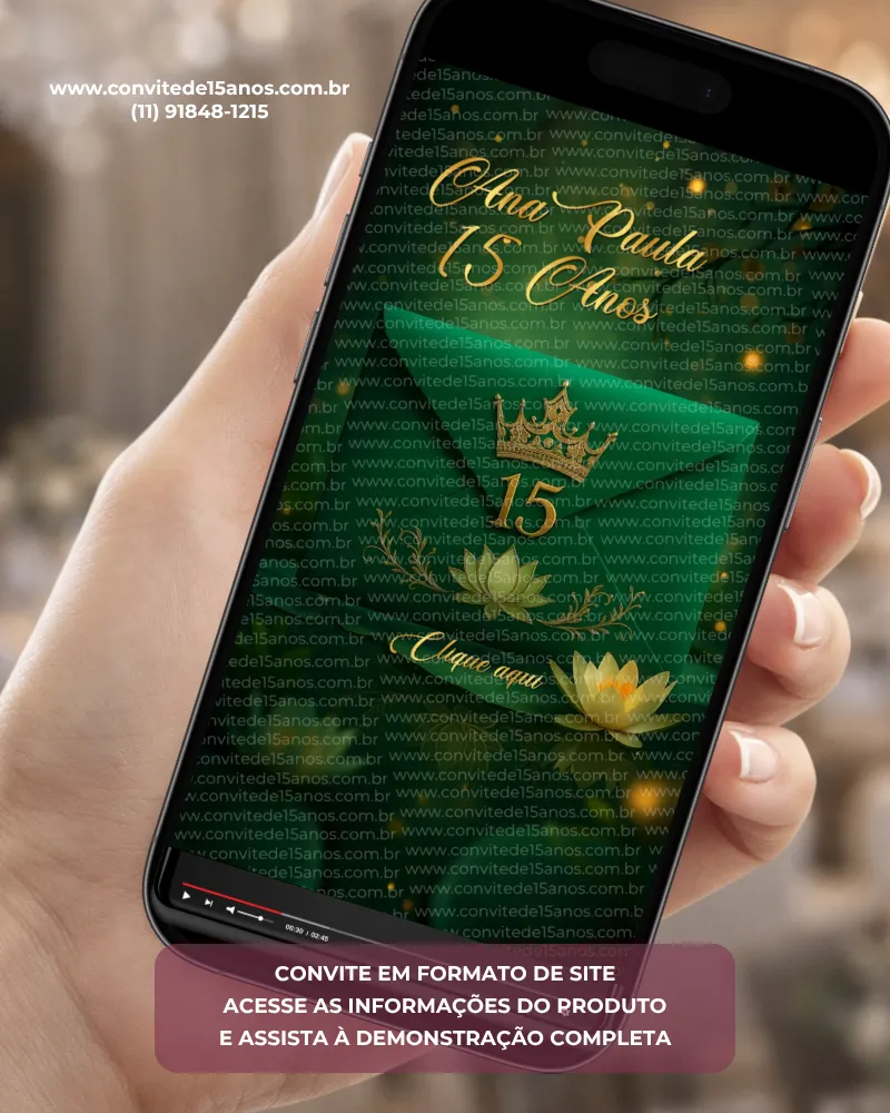 Convite de 15 Anos A Princesa e o Sapo Interativo Premium em formato de site, inspirado no clássico conto de fadas, com elementos encantados, detalhes sofisticados e recursos interativos para debutantes.