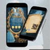 Convite de 15 Anos Interativo Cinderela Premium em formato de site, com espelho dourado ornamentado, carruagem encantada, pergaminho, borboleta azul e elementos inspirados no clássico conto de fadas.
