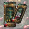 Convite Interativo Premium Branca de Neve para 15 anos com moldura dourada, espelho encantado, maçãs vermelhas, pássaros azuis e sugestão de presentes via PIX em formato de site.