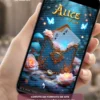 Convite Interativo Premium Alice no País das Maravilhas em formato de site, com relógio mágico, cartas de baralho, rosas, borboletas e elementos inspirados no universo encantado de Alice. Convite digital premium para festa de 15 anos.