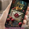 Convite Interativo Premium Branca de Neve para 15 anos com envelope real, maçãs vermelhas, coroa dourada, detalhes clássicos e layout digital em formato de site.