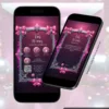 Convite Interativo Rosa e Prata Premium em formato de site, com moldura prateada ornamentada, laços rosa, brilhos glamourosos e seções interativas para sugestões de presentes e dress code.