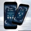 Convite Premium Interativo Noite Estrelada em formato de site, com fundo azul escuro, estrelas brilhantes, lua crescente, efeitos luminosos e design elegante para festa de 15 anos.