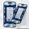 Página de Dress Code e Sugestão de Presente do Convite de 15 Anos Borboleta Azul, com moldura ornamental azul-marinho, delicadas borboletas brancas e azuis, orientações de traje social e sugestões de presentes apresentadas em um elegante layout digital.