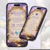 Página de Sugestão de Presente do Convite de 15 Anos Jardim das Fadas, com moldura dourada ornamentada, flores delicadas em tons de lilás, fadas iluminadas, borboletas e caminho mágico brilhante em um cenário encantado inspirado em jardins de fantasia.