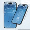 Página de Dress Code e Sugestão de Presente do Convite Interativo Infinito Baile de Inverno, com fundo azul inspirado em paisagens congeladas, delicados flocos de neve e layout elegante para orientar os convidados sobre o traje recomendado e opções de presente.