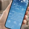 Página do Manual do Convidado do Convite Interativo Infinito Baile de Inverno, com fundo azul decorado por flocos de neve e orientações importantes para os convidados, apresentadas em um layout elegante inspirado na magia do inverno.