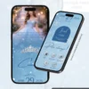 Página principal do Convite Interativo Infinito Baile de Inverno, com visual elegante em tons de azul-claro, debutante em vestido inspirado em contos de inverno, coroa brilhante e menu interativo com acesso às principais informações da festa.