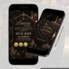 Parte interna do Convite de 15 Anos Las Vegas Interativo exibida em celulares, com informações da festa e design sofisticado inspirado em Las Vegas.