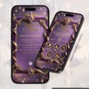 Convite de 15 anos Rapunzel com Manual do Convidado, moldura dourada, detalhes em roxo, pedras lilás e lanternas flutuantes.