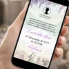 Save the Date para 15 Anos Bridgerton com fundo floral delicado, silhueta de Lady Whistledown, detalhes clássicos e referências à alta sociedade.