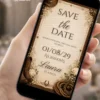 Save the Date para 15 Anos Country com botas, chapéu, corda, ferradura, flores delicadas e detalhes rústicos em tons de marrom.